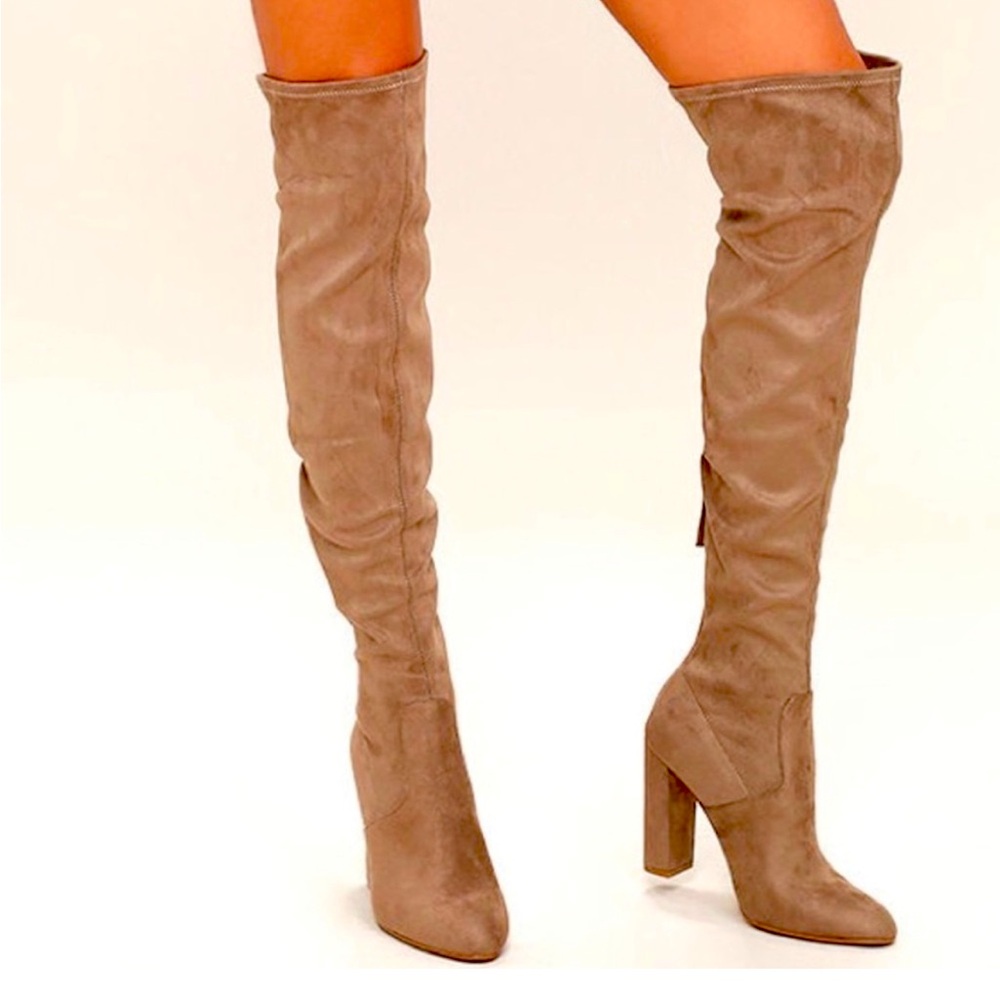 Steve Madden Emotions Thigh High Heeled Tan Brown Boots
